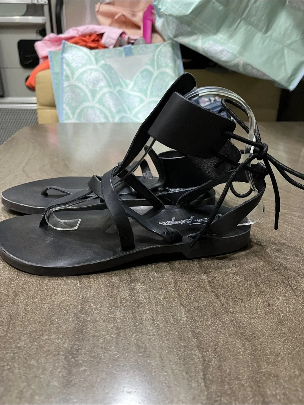 Black Leather Strappy Women's Sandals, Free People
